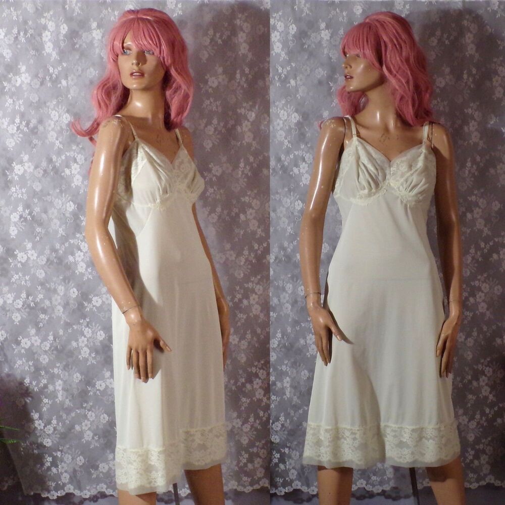 Vintage 60s Yellow Dress Slip Size Small 1960s Retro Pinup Lace Nylon Nightie